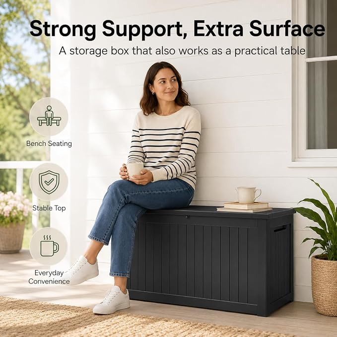 155 Gallon Outdoor Deck Storage Box, Large Waterproof Resin Patio Storage Box - Image 7