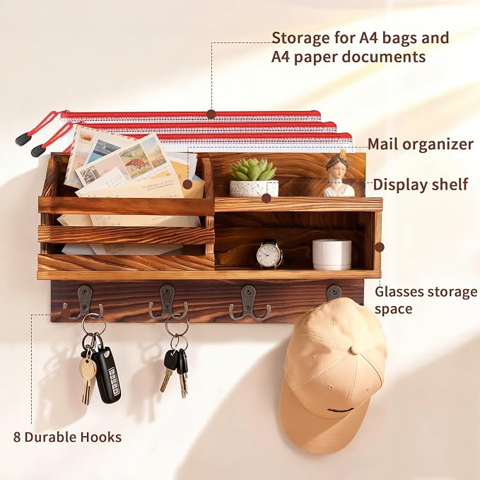 Key and Mail Holder for Wall, Mail Organizer Wall Mount - Image 2