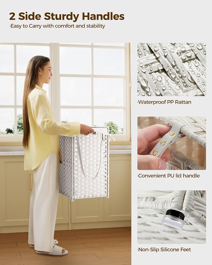 Greenstell Laundry Hamper with Wheels, No Install Needed, 90L Divided Handwoven - Image 6