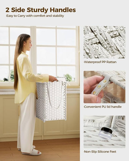 Greenstell Laundry Hamper with Wheels, No Install Needed, 90L Divided Handwoven - Image 6