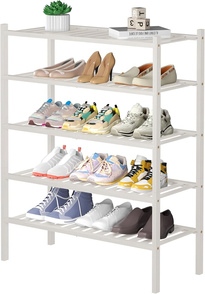 5 Tier Bamboo Shoe Rack for Closet Free Standing Wood Shoe Shelf for Entryway by ROMGUAR+CRAFT