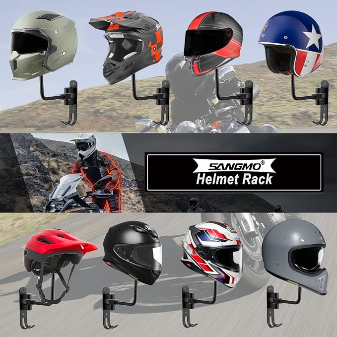 SANGMO 3 Pack 180° Motorcycle Helmet Rack, Rotation Metal Helmet Holder Wall - Image 3