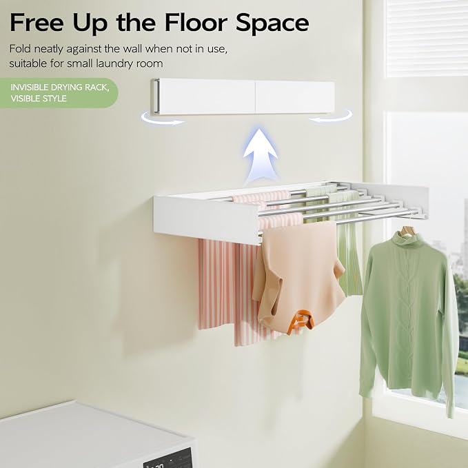 Wall Mounted Clothes Drying Rack 32", Foldable Wall Mount Laundry Rack Folding - Image 2