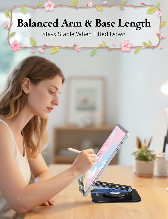 Tablet Stand for iPad, 360° Rotating Aluminum Foldable Holder – Adjustable Desk - Image 5