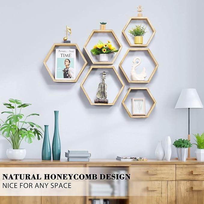 NOVIMANGO Hexagonal Floating Shelves Set of 6, Honeycomb Shelves | Hexagon - Image 2