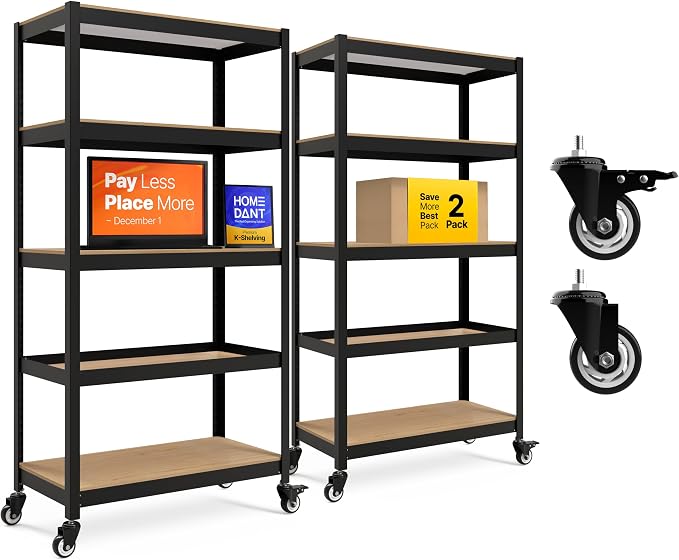 HOMEDANT House 5-Tier Metal Rolling Cart Shelf Rack Casters Heavy Duty by TheBestOrganizingSolution