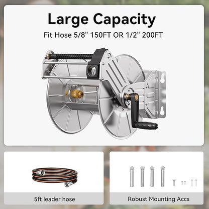 Giraffe Tools Stainless Steel Garden Hose Reel Heavy Duty, Wall/Floor Mounted - Image 2