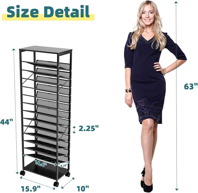 15 Tier Rolling File Cart, Sturdy and Durable Desk File Organizer - Image 7