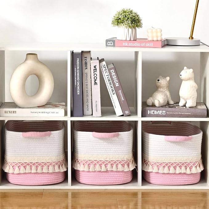 6 Pack Storage Basket for Shelves, Boho Cotton Rope Storage Bins - Image 7