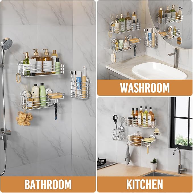LEVERLOC Shower Caddy Suction Cup, 3 Pack Heavy Duty Bathroom Organizer - Image 7