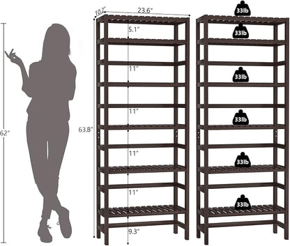 Homykic 6-Tier Bamboo Bookshelves and Bookcases, Adjustable 63.4”Tall Shallow - Image 3