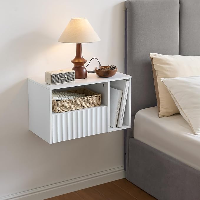 Modern Matte White Fluted Floating Nightstand - Image 6