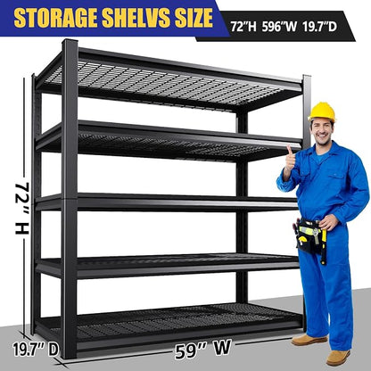 72"Hx59"Wx20"DGarage Shelving-2500 lbs 5 Tier Storage Shelves, Adjustable Heavy - Image 3