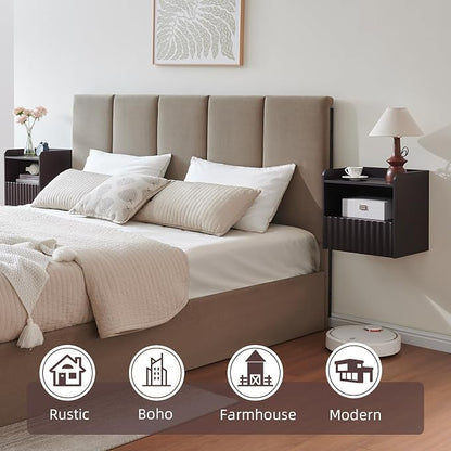 Modern Fluted Floating Nightstand Wall Mounted Set of 2- Bedside Table - Image 3