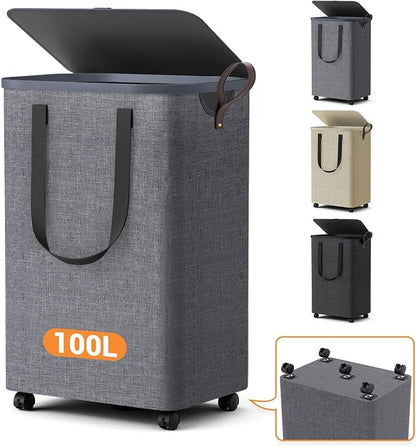 Laundry Basket with 5 Wheels, Tall Dirty Laundry Hamper, Rolling Laundry Basket by Unknown