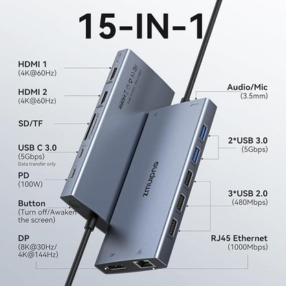 USB C Docking Station Dual Monitor Laptop Docking Station, 15 in 1 Docking - Image 2