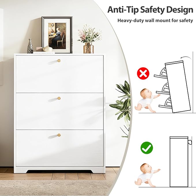 Nicetree Shoe Cabinet with 3 Flip Drawers, Modern Entryway Organizer, - Image 9