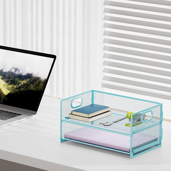 Marbrasse 2 Tier Paper Organizer Letter Tray, Mesh File Organizer - Image 3