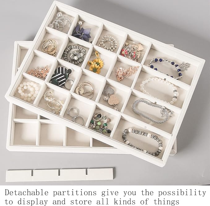 Coward 2PC Stackable 24 Gird Jewelry Organizer Tray Necklace Earring Box - Image 2