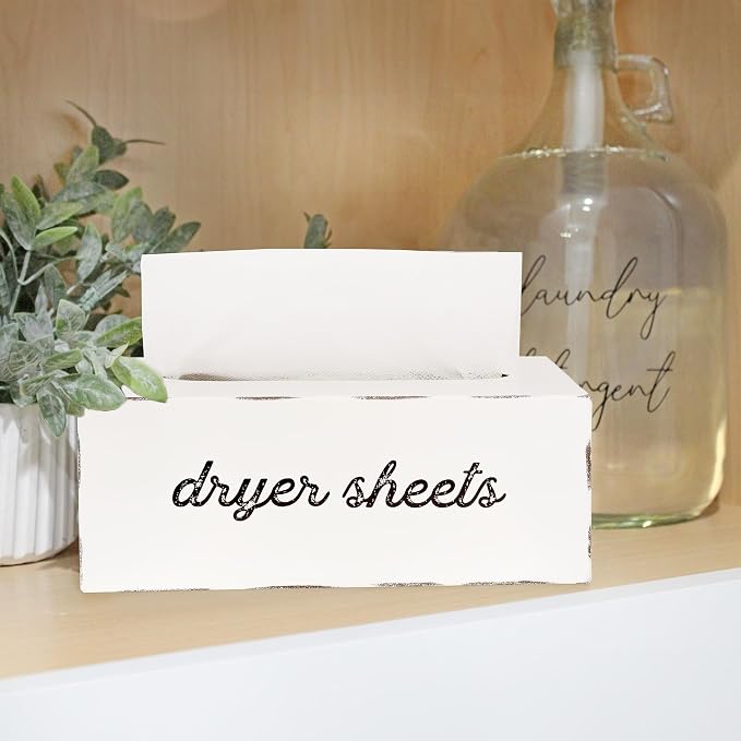 AuldHome Design Dryer Sheet Dispenser; Countertop Rustic White Fabric Softener - Image 3