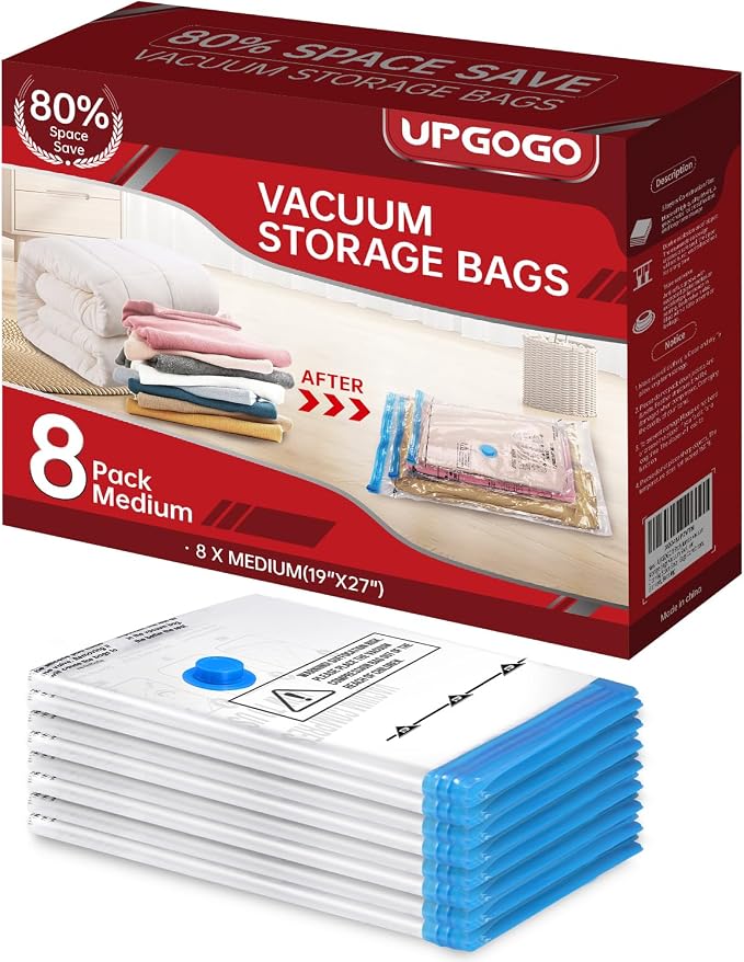 8 Pack Medium Vacuum Storage Bags, Vacuum Seal Bags by UPGOGO