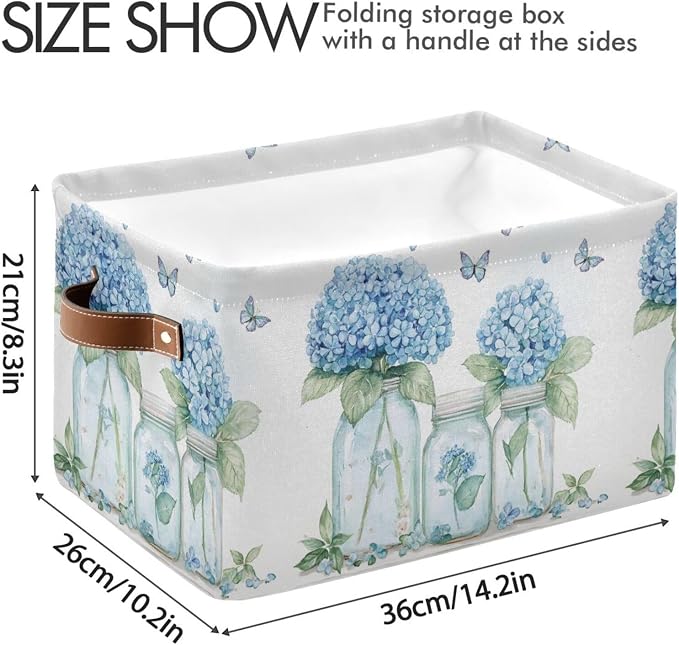Blue Hydrangea and Butterflies Storage Bins Box Foldable Shelf Basket - Image 3