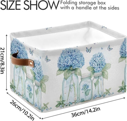 Blue Hydrangea and Butterflies Storage Bins Box Foldable Shelf Basket - Image 3