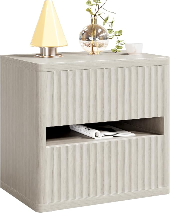 Dripex Fluted Nightstand with 2 Drawers, Large Wide Wood Night Stand Bedside - Image 9