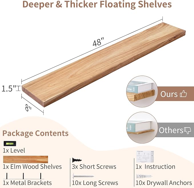 Axeman Rustic Elm Wood Floating Shelves - Image 3