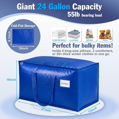 KYODOLED 4-Pack Extra Large Moving Bags, Lightweight Blue Storage Totes 24 Gal - Image 3