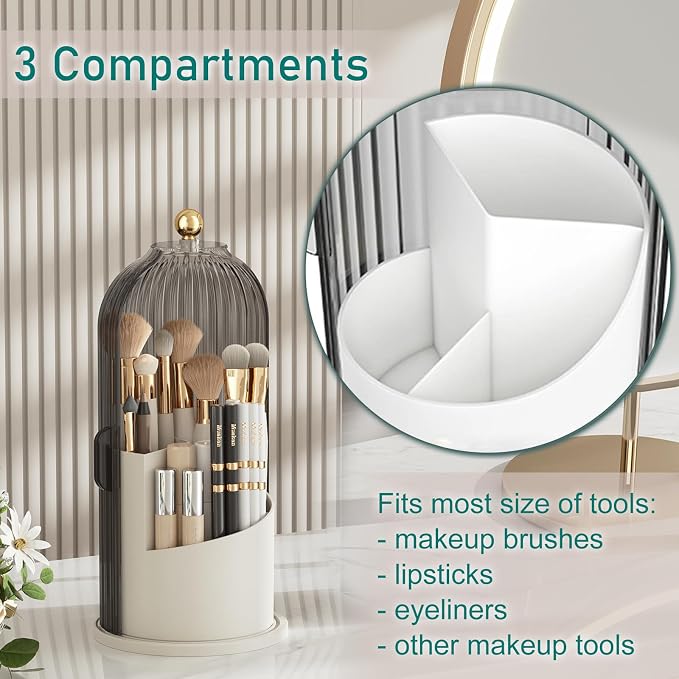 GAXmi Makeup Brush Holder with Lid Cosmetic Tools Organizer 360 Rotating - Image 5