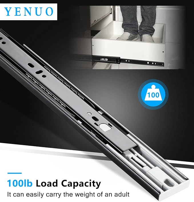 YENUO Push to Open Drawer Slides Full Extension 12–24 Inch 100 LB | Side Mount - Image 8