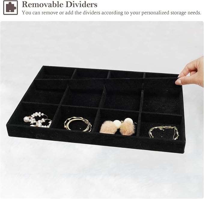 ProCase Stackable Large Jewelry Drawer Organizer, 3 Pack Velvet Jewelry - Image 6