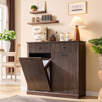 Modern Double Tilt-Out Trash Cabinet, 20 Gallon Fluted Laundry Hamper Cabinet by IFGETEnrichYourLivingSpace