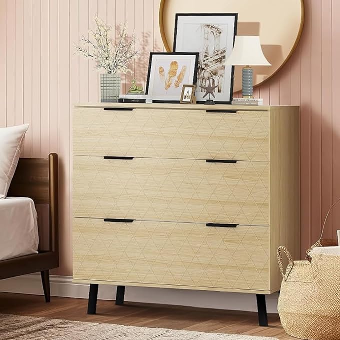 AWQM 3 Drawer Dresser for Bedroom, Large Capacity Chest of Drawers, Wood by AWQM