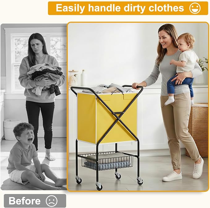 Convenient Laundry Basket with Wheels, Heavy Duty Dirty Clothes Laundry Hamper - Image 2