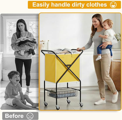 Convenient Laundry Basket with Wheels, Heavy Duty Dirty Clothes Laundry Hamper - Image 2