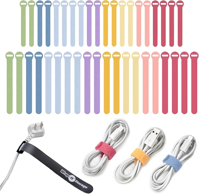 Self-Gripping Cable Ties by Wrap-It Storage, 40 Pack – Reusable Hook and Loop by Wrap-ItStorage