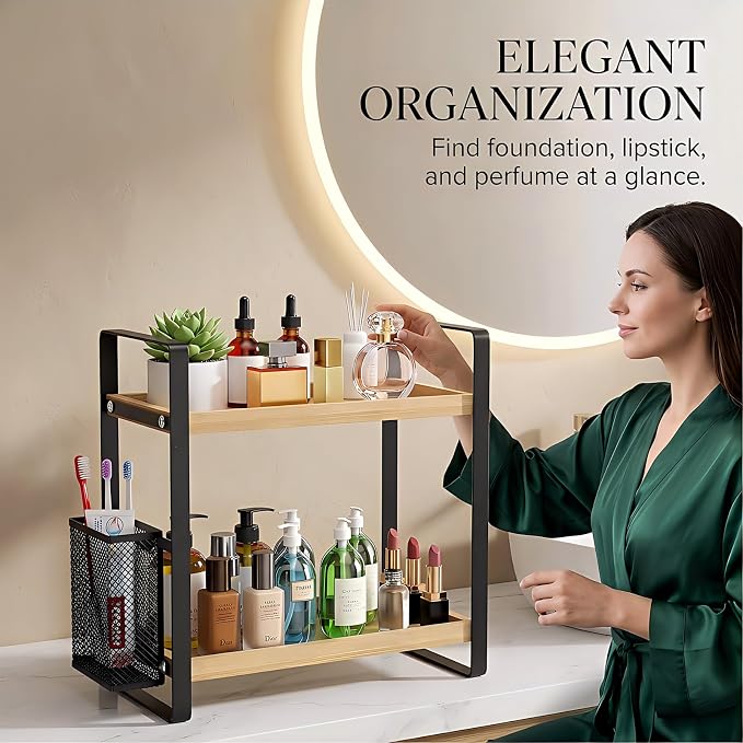2-Tier Wood Bathroom Counter Organizer - Image 5