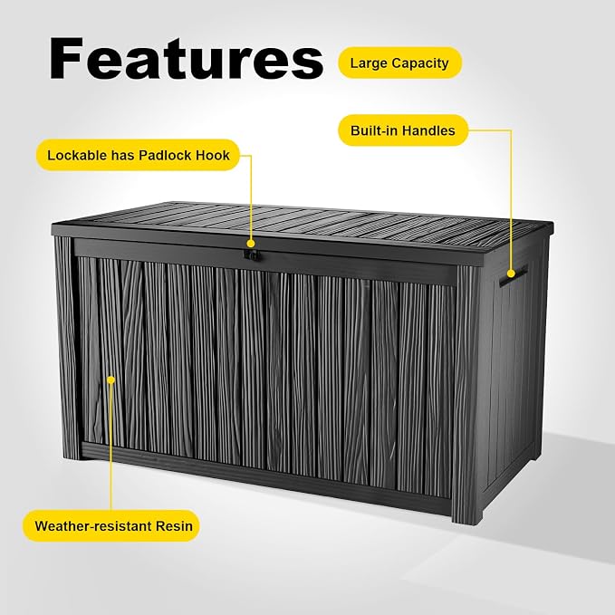 200 Gallon Waterproof Outdoor Storage Box, UV Resistant Resin Deck Box - Image 6