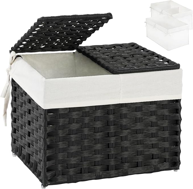SETVSON Storage Basket with Lid, 2-Lid PE Rattan Storage Bin, 2 Separate Lids by SETVSON