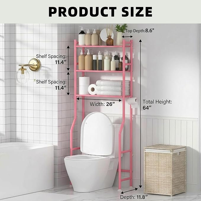 GloTika 3-Tier Over Toilet Storage, 150lb Capacity, Carbon Steel, Freestanding - Image 2