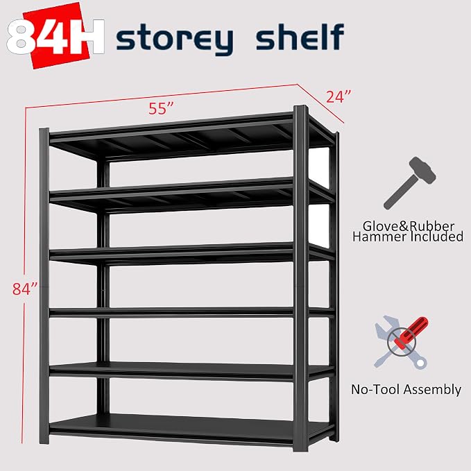 6-Tier 55" W x 24" D x 84" H Garage Shelving 6000LBS Storage Shelves Heavy Duty - Image 3