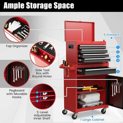 Goplus Tool Chest, 5 Drawers Rolling Tool Cabinet - Image 6