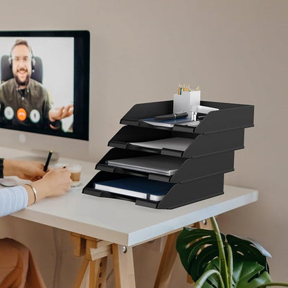 4 Pack Stackable Paper Trays for Letter Documents, Desktop File Organizers for - Image 7