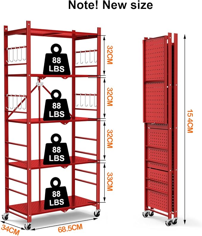 Himix Storage Shelves with 20 Hooks, 5-Tier Foldable Shelves - Image 3