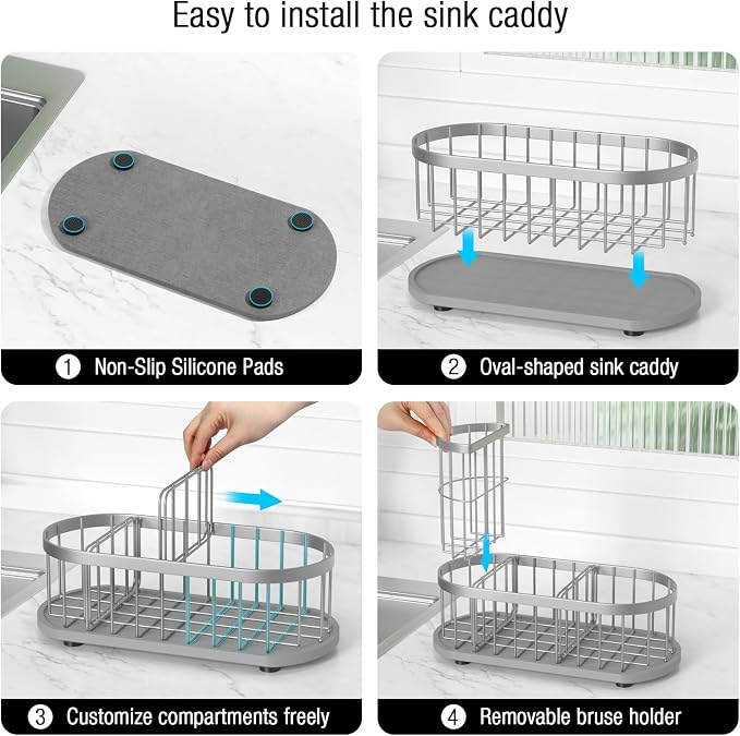 Kitchen Sink Organizer with Sponge Holder & Brush Holder - Image 4