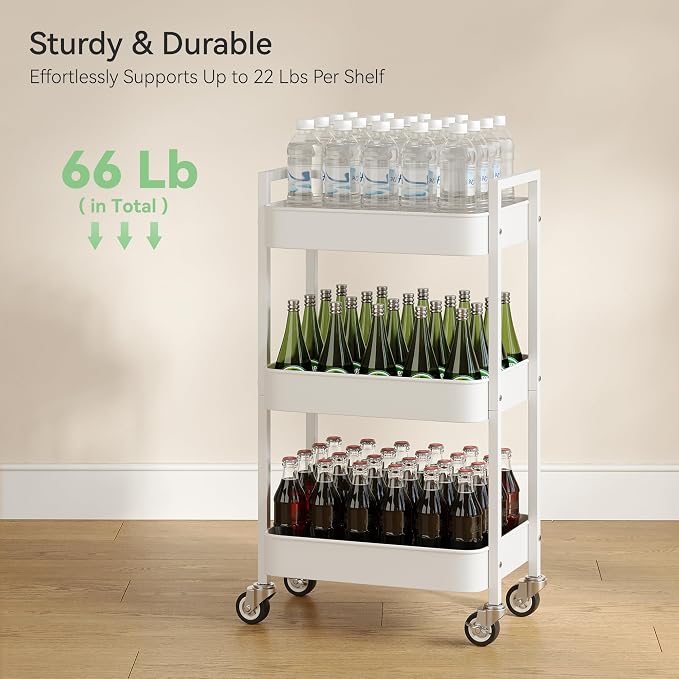 Nunsino 3 Tier Rolling Cart, Utility Cart - Image 6
