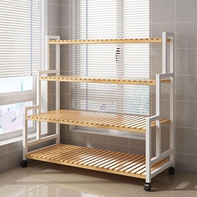 Rolling Plant Stand Bamboo 4 Tier Plant Stand Rack Shelf by DECORN