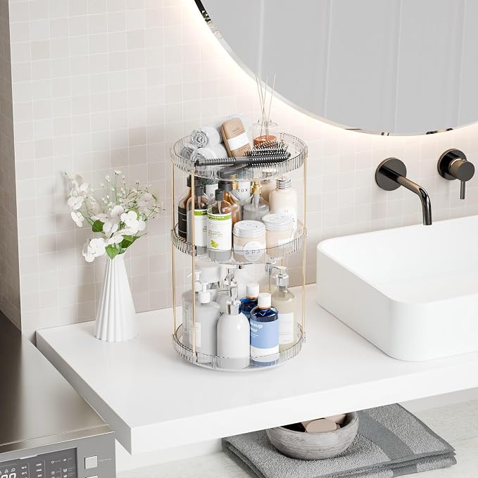 Yieach Acrylic 360 Rotating Makeup Organizer and Perfume Organizer, 3 Tier Make - Image 7